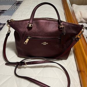 Metallic maroon leather coach bag